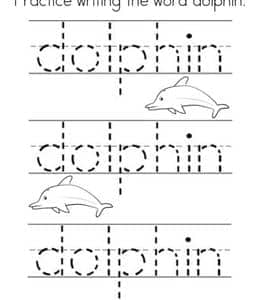 Practice writing the word dolphin. 10张海豚海星海马更多英文单词描红作业题！