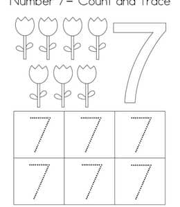 Number 7-Count and Trace！10张7和Seven启蒙教学关于数字的专注力练习题！