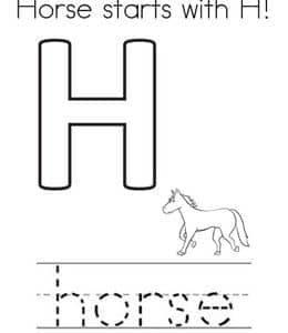 Horse starts with H! 10张关于马的英文单词描红涂色作业题！