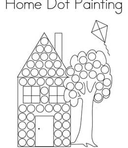 Home Dot Painting！9张糖果房子温馨的家爱英文单词作业描红下载！