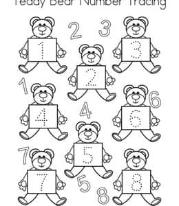 Teddy Bear Number Tracing! 10张认识有趣的对称数字8描红涂色练习题！