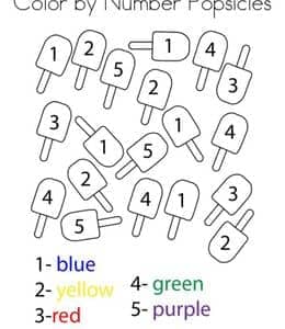 11张Color by Number Popsicles冰激凌涂色数字练习题免费下载