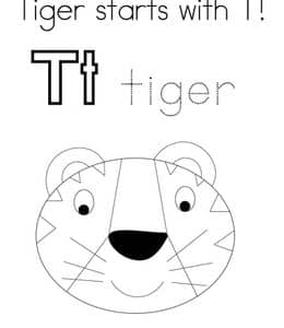 Tiger starts with T！10张有趣的狮子小猫咪英文单词描红涂色作业！