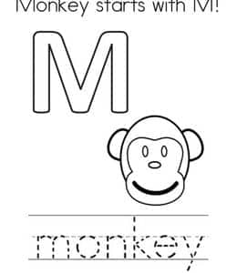 Monkey starts with M. 10张猴子狒狒猩猩单词涂色描红作业题！