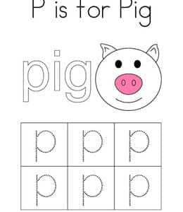 P is for Pig！12张有趣的小猪简笔画英文单词涂色图纸！