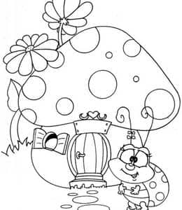 蘑菇房子里住着谁？10张圆滚滚的七星瓢虫卡通简笔画填色！