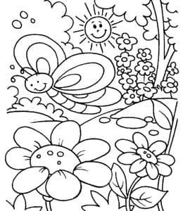 11张花丛中优雅漂亮的蝴蝶卡通涂色儿童简笔画免费下载