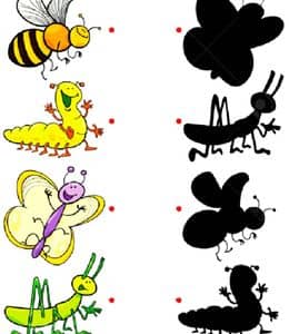 10张认识不同的昆虫以及动物有趣的影子连线游戏图纸下载！