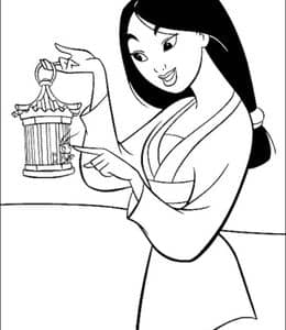 9张女孩子的冒险故事《花木兰》中可爱的蟋蟀Mushu卡通涂色图片！
