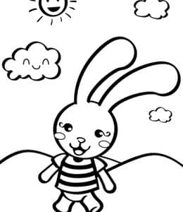10张原野上穿着条纹衫的可爱小兔子卡通儿童涂色简笔画！