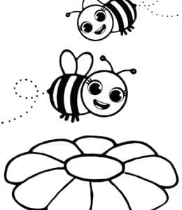 8张毛茸茸的蜜蜂忙碌在花丛中卡通涂色简笔画免费下载