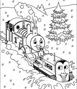 大雪中的救援故事！10张小火车头托马斯涂色卡通图片大全！