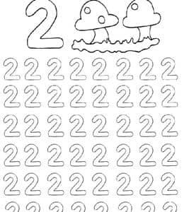一起认识数字2！12张数字2涂色数字描红练习作业题免费下载！
