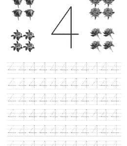 关于数字4的有趣事实！15张简单有趣的数字4数字描红练习作业！