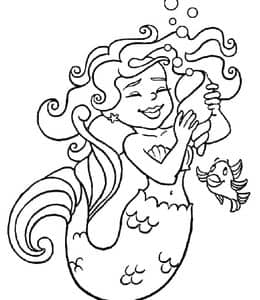 11张有着长长头发珍珠装饰的小美人鱼公主涂色儿童画！