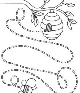 按照虚线描红！11张一起来画小蜜蜂幼儿简笔画控笔练习题下载