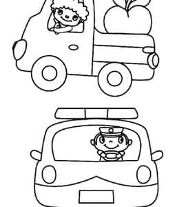 11张小朋友开汽车已经更多卡车铲车拖拉机卡通涂色简笔画！