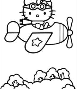 13张凯蒂猫开飞机以及更多飞机主题卡通涂色图片免费下载