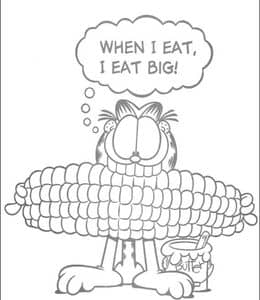 when i eat, i eat big! 11张热爱美食的大橘加菲猫卡通涂色图片下载！