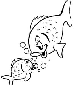 小鱼妈妈和小鱼宝宝！10张小鱼卡通儿童故事涂色图片下载！