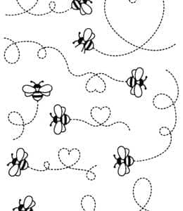 8张跟着虚线画小蜜蜂的描线涂色图纸免费下载！