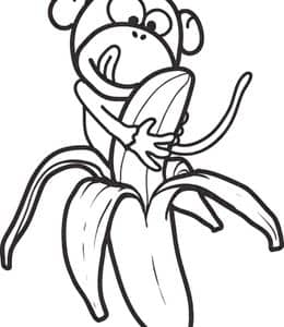 10张爱吃黄色香蕉的调皮小猴子卡通儿童涂色图片下载