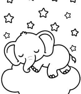 10张可爱的大象宝宝睡大觉卡通涂色简笔画免费下载！