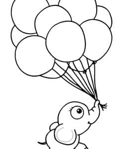 14张小象宝宝和气球简单可爱的幼儿涂色简笔画免费下载！