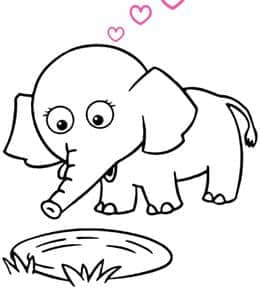 玩水的小象！11张喷水的大象宝宝卡通涂色图片免费下载