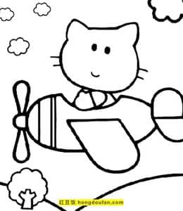 小猫咪开飞机！10张学习如何绘画卡通飞机有趣的涂色简笔画！