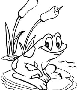 10张呱呱叫的绿色小青蛙卡通儿童涂色图纸免费下载