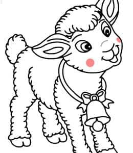 11张带着大铃铛的羞红脸的可爱小绵羊卡通涂色儿童画！