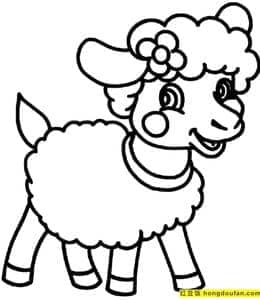 15张头上戴着小花朵的可爱小绵羊软绵绵卡通涂色儿童画！