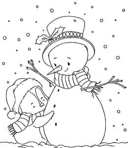 感受到无限的快乐和温暖！13张雪天中的雪人和企鹅宝宝卡通涂色图片！