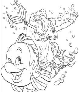 传说中的小美人鱼！14张爱丽儿公主和朋友们卡通涂色图片！