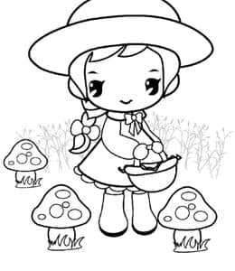采蘑菇的小姑娘！11张童话中善良美丽的女孩子卡通涂色简笔画！