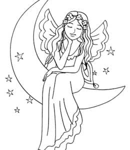 13张月亮上的小天使跳舞的小精灵最喜欢的公主涂色图片！