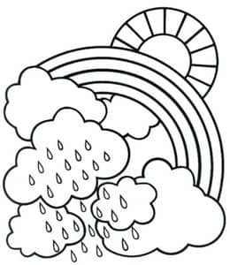 10张可以免费涂颜色的黑白彩虹太阳云朵下雨线条就不会下载！