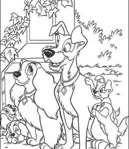 10张最可爱的小狗电影《小姐与流氓》动画截图卡通涂色图片下载！