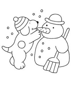 和小狗一起堆雪人！10张堆雪人以及冬季风景卡通涂色简笔画！