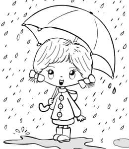10张敏感多变的秋天下雨刮风落叶大树孩子们卡通涂色儿童画