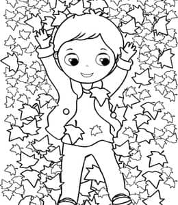 体验秋天！10张孩子们在金黄色的落叶中玩耍有趣卡通涂色儿童画！