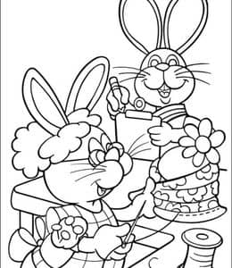 和兔子奶奶做手工！11张画画的兔子雕塑的兔子卡通涂色图片免费下载！