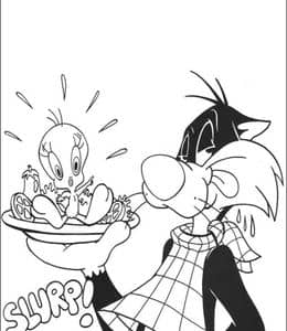 8张动画片《Looney Tunes》好朋友Tweety和Sylvester卡通涂色图片免费下载！