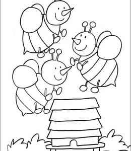 10张简单有趣的小蜜蜂和蜂巢卡通涂色简笔画免费下载！