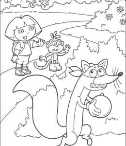 捣蛋鬼狐狸的追逐！11张《爱冒险的朵拉》与马戏团的故事卡通涂色简笔画！