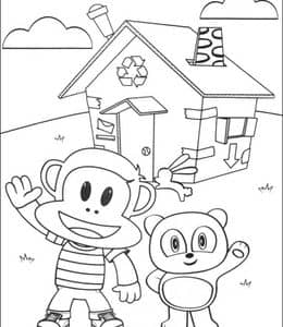 15张幼儿动画片《小朱利叶斯》金色小猴子和朋友们涂色图片免费下载