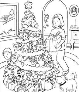 10张装饰圣诞树和家人一起读书有趣的圣诞活动涂色简笔画！