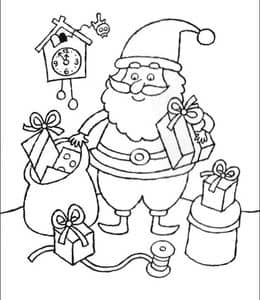 10张充满魔法和欢乐的圣诞老人准备圣诞礼物卡通涂色图片！