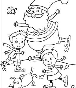 10张和孩子们一起滑冰的可爱圣诞老人卡通涂色故事！